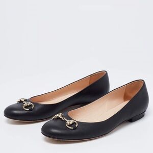 GUCCI Black Leather Horsebit Ballet Flats
